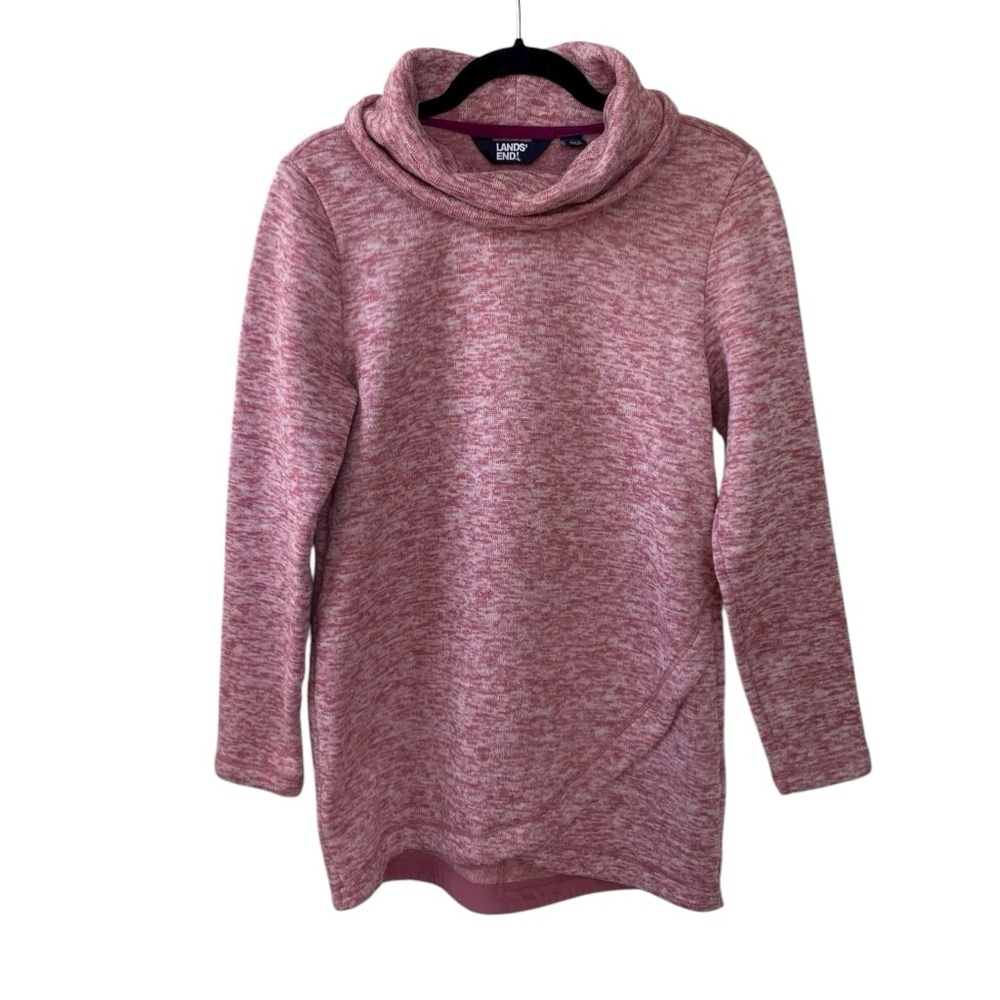 LANDS’ END Cowl Neck Fleece Sweater Heathered Pink L